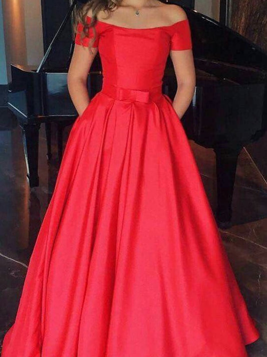A-line Princess Sleeveless Sexy Off the Shoulder Drag Floor Ruffle Edge Satin Dress