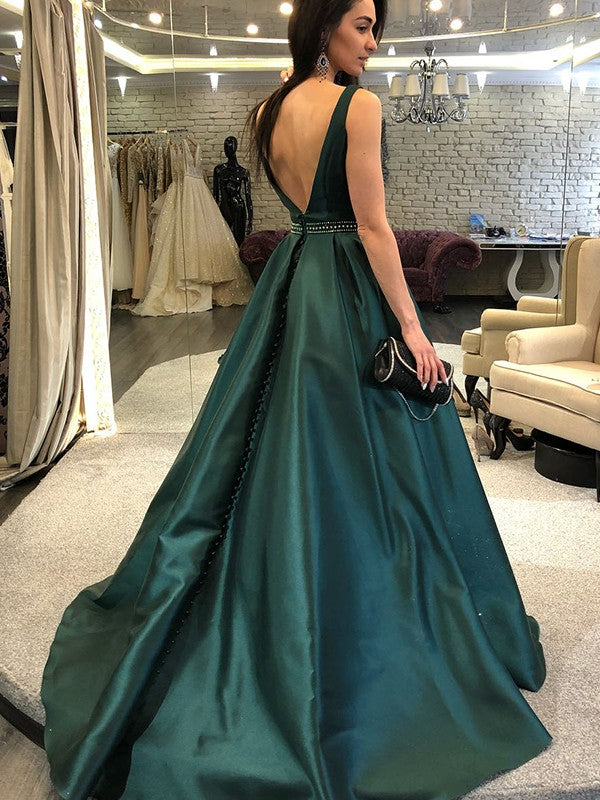 A-line Elegant Princess Sleeveless Beto Beaded Satin Dress