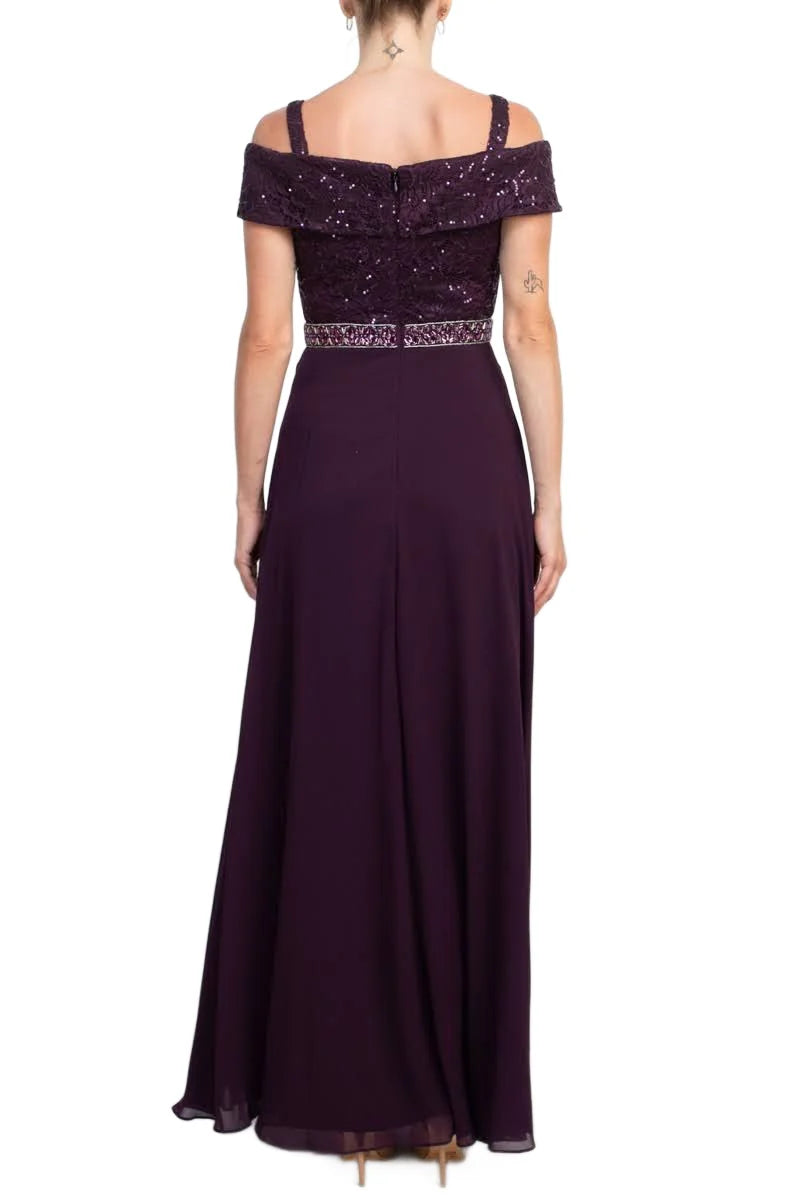 Off-Shoulder Popover Embellished Zipper Back Lace Chiffon Mother of the Bride Dresses