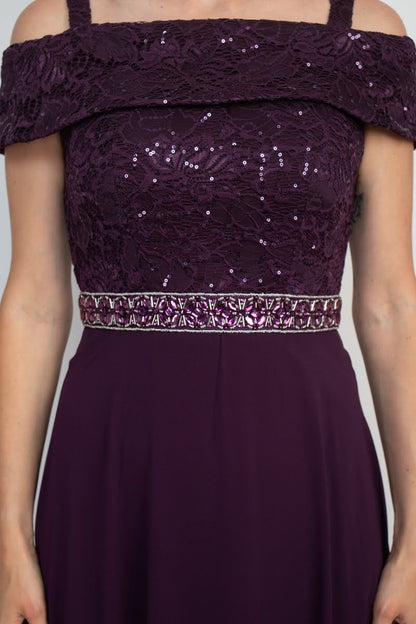 Off-Shoulder Popover Embellished Zipper Back Lace Chiffon Mother of the Bride Dresses