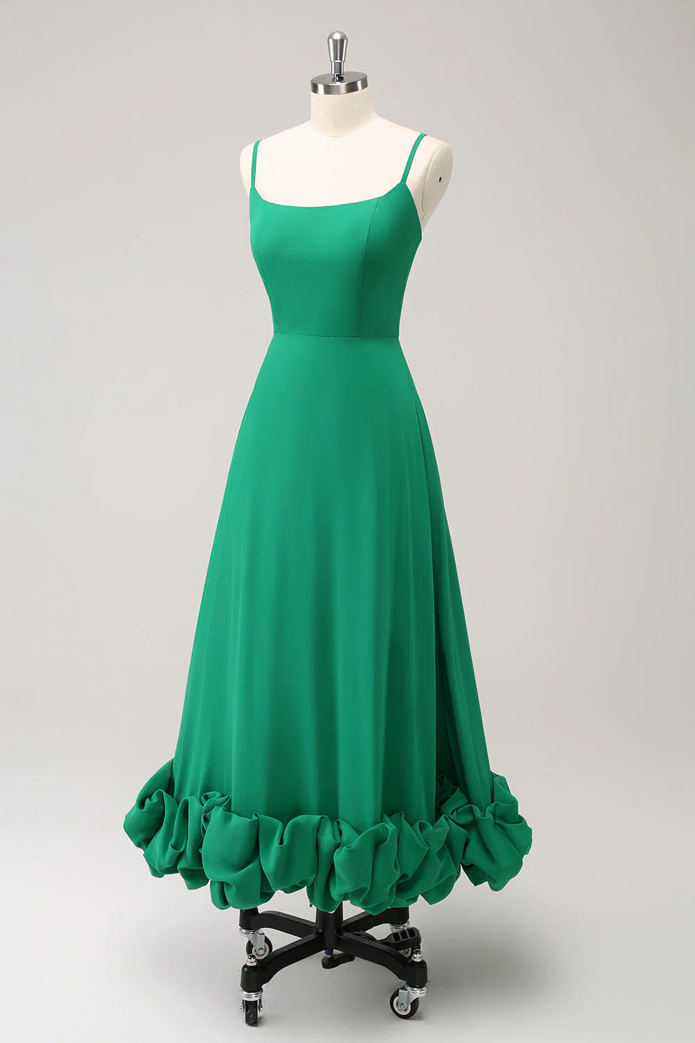 Green A Line Spaghetti Straps Bridesmaid Dress with Ruffle