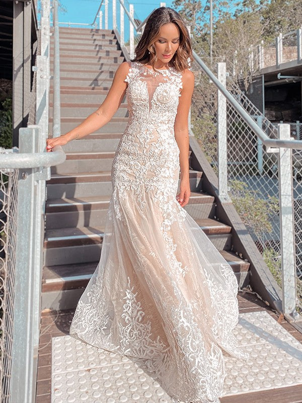 Trumpet herringbone hollow thin gauze sticker sleeveless palace style skirt wedding dress