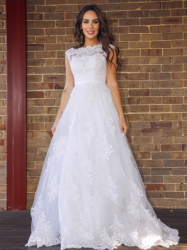 A-line Sweet Princess Lace Sleeveless Floor to Floor Wedding Dress