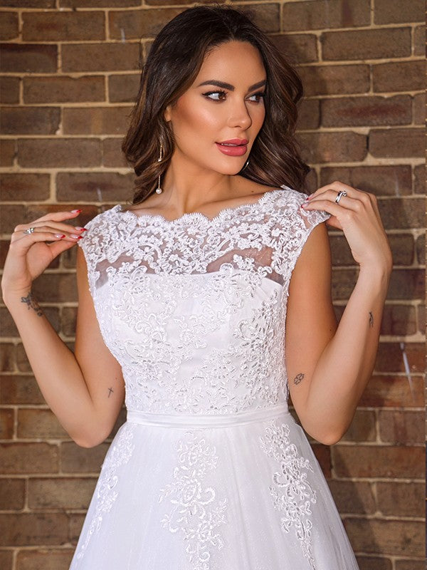 A-line Sweet Princess Lace Sleeveless Floor to Floor Wedding Dress