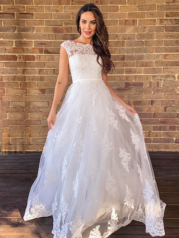 A-line Sweet Princess Lace Sleeveless Floor to Floor Wedding Dress
