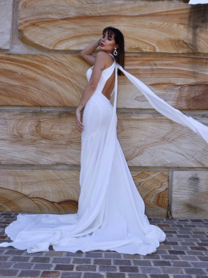 Speaker Mermaid Halter Sleeveless Elastic Court Dress