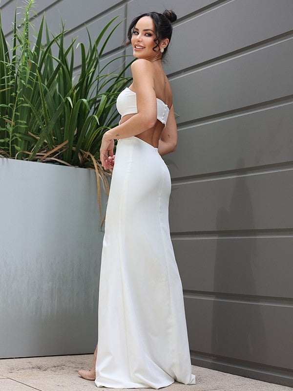 Elegant sheath cylindrical elastic Crepe sleeveless floor mop wedding dress