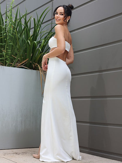 Elegant sheath cylindrical elastic Crepe sleeveless floor mop wedding dress