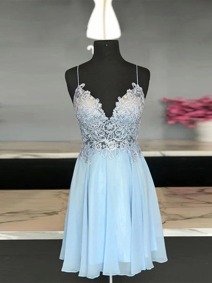 A-line Princess Chiffon Decal Italian Noodle Sleeveless Short Mini Dress