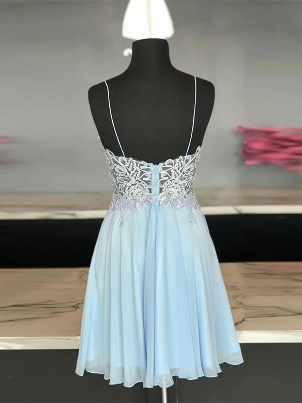 A-line Princess Chiffon Decal Italian Noodle Sleeveless Short Mini Dress