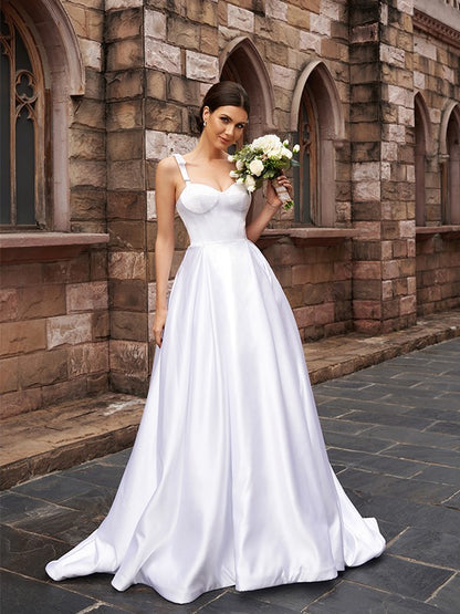 A-line Princess Satin Ruffle Edge Lace Sleeveless Formal Wedding Dress