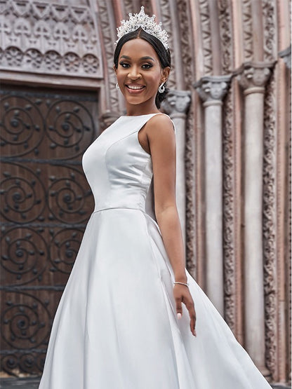 A-line skirt elegant princess satin wrap buttocks ruffled edge sleeveless large swing strapless wedding dress