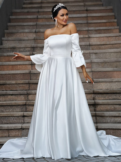 Elegant Princess Dress Sexy Off the Shoulder Ruffle Edge Top Wedding Dress