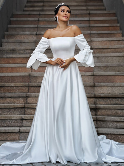 Elegant Princess Dress Sexy Off the Shoulder Ruffle Edge Top Wedding Dress