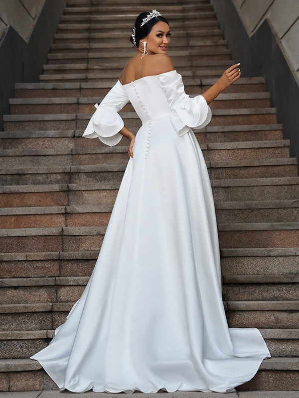 Elegant Princess Dress Sexy Off the Shoulder Ruffle Edge Top Wedding Dress