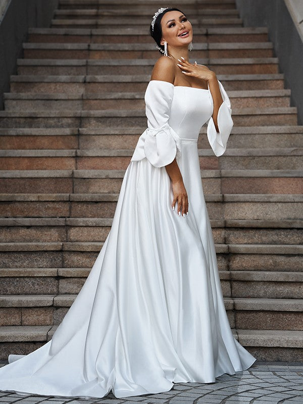 Elegant Princess Dress Sexy Off the Shoulder Ruffle Edge Top Wedding Dress