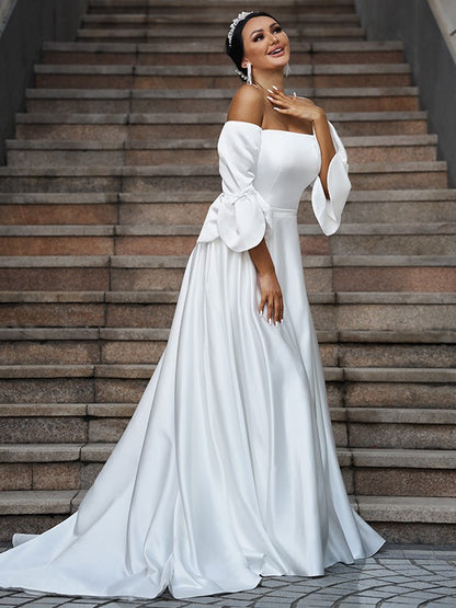 Elegant Princess Dress Sexy Off the Shoulder Ruffle Edge Top Wedding Dress