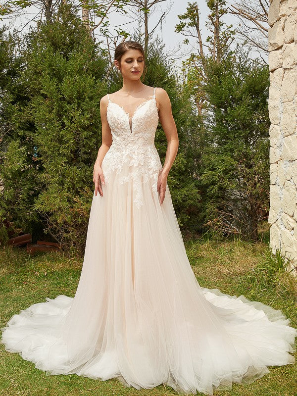 A-line princess style thin gauze sticker V-neck sleeveless palace style skirt wedding dress