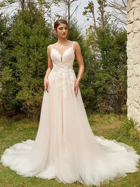 A-line princess style thin gauze sticker V-neck sleeveless palace style skirt wedding dress