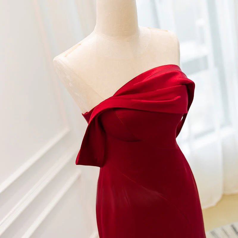 Off Shoulder Burgundy Acetic High-slit Formal Evening Dresses Long