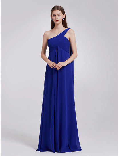 A-line generous and dignified evening dress imperial wedding formal banquet for guests and floor length sleeveless one shoulder bridesmaid dress chiffon open strap pleats