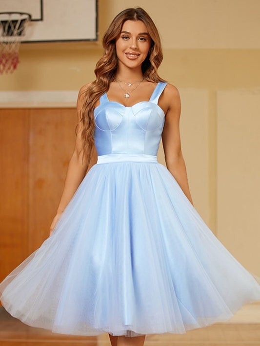 Sweet Princess sheer ruffled shoulder strap sleeveless knee length dress