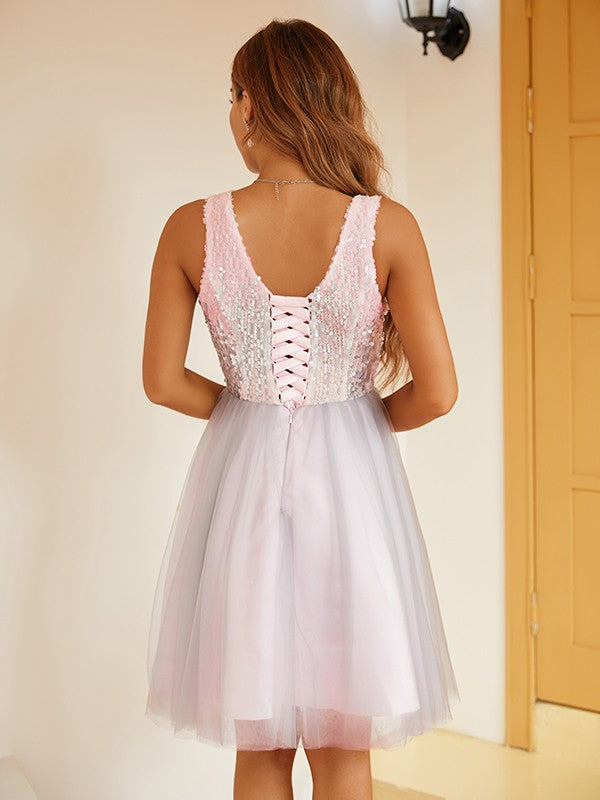 A-line skirt elegant and beautiful princess sequin V-neck sleeveless mini skirt