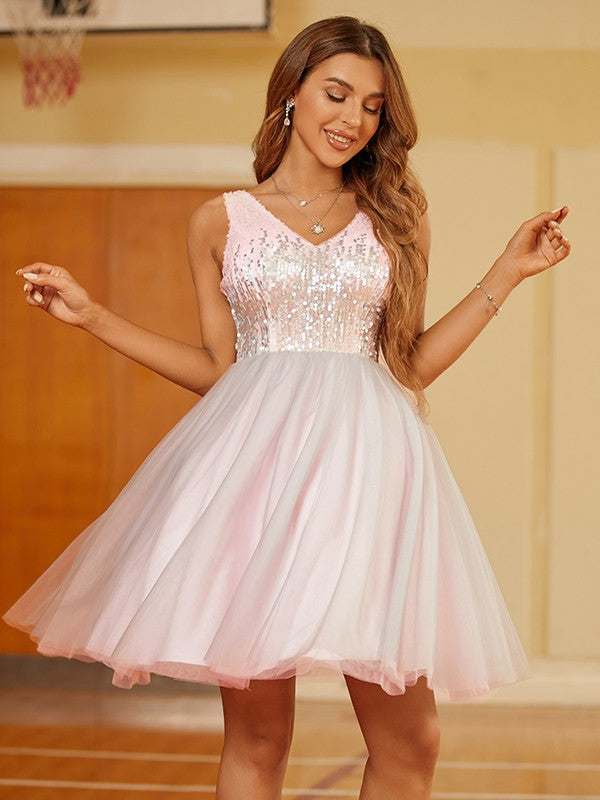 A-line skirt elegant and beautiful princess sequin V-neck sleeveless mini skirt