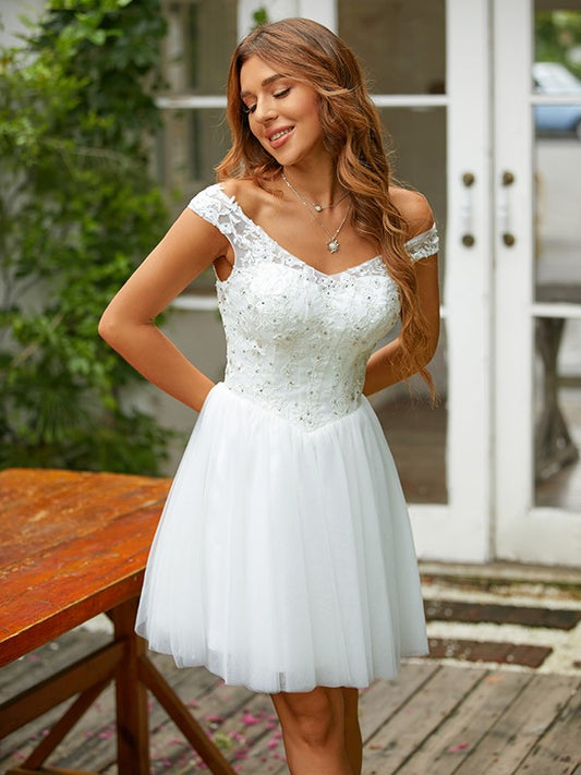 A-line elegant princess sheer lace V-neck sleeveless short mini dress
