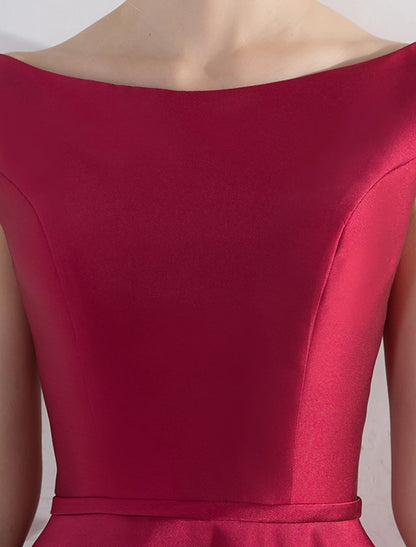 A-line Evening Dress Wedding Guest Party Asymmetric Sleeveless Jewel Neck Satin Fashion
