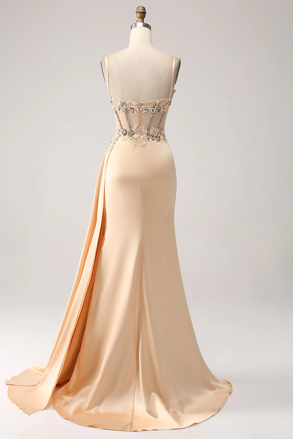 Elegant champagne mermaid pleated satin dance party dress