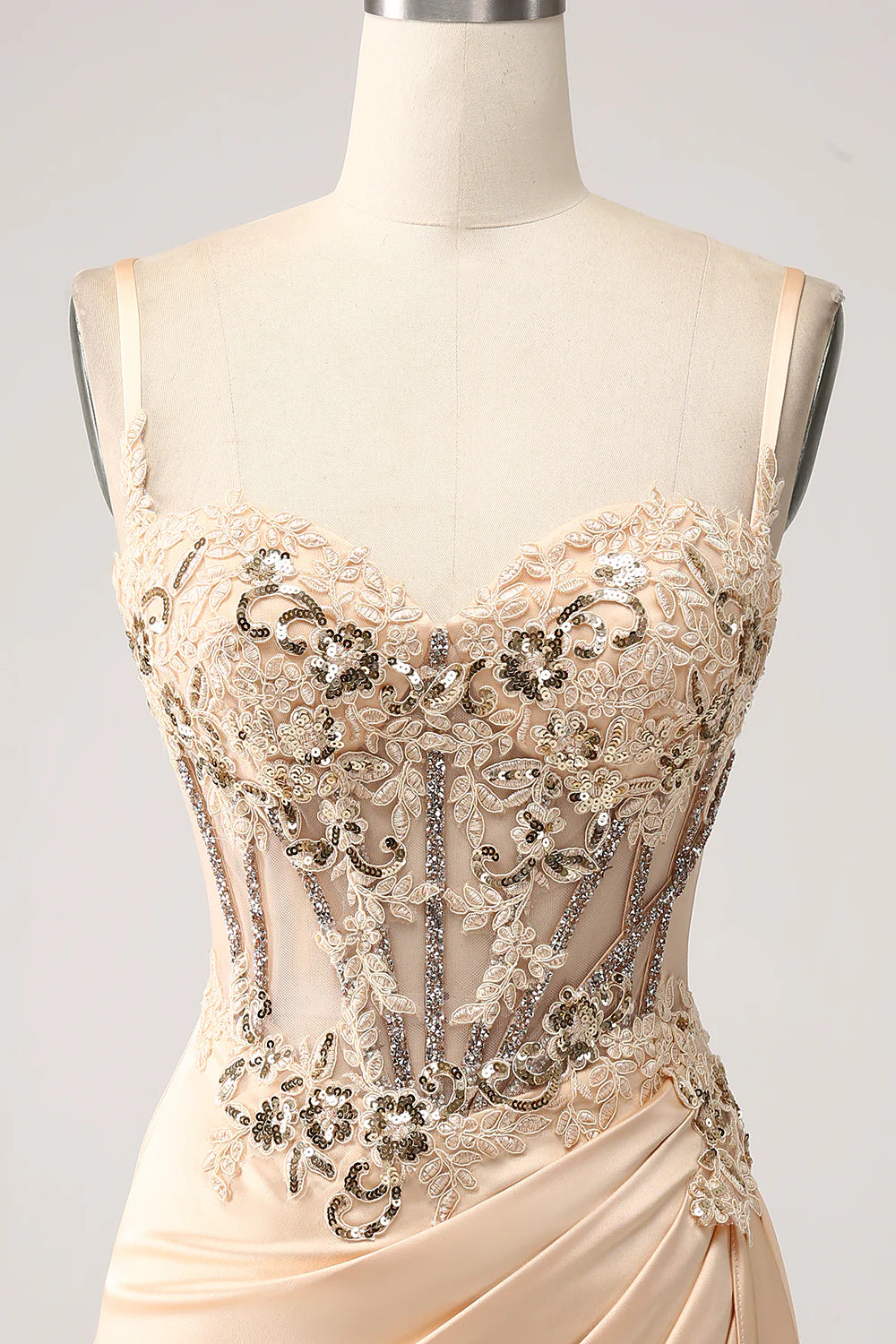 Elegant champagne mermaid pleated satin dance party dress