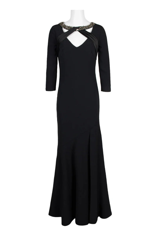 Embellished Boat Neck Long Sleeve Flutter Hem Zipper Back Pleated Crossed Front Mother of the Bride Dresses