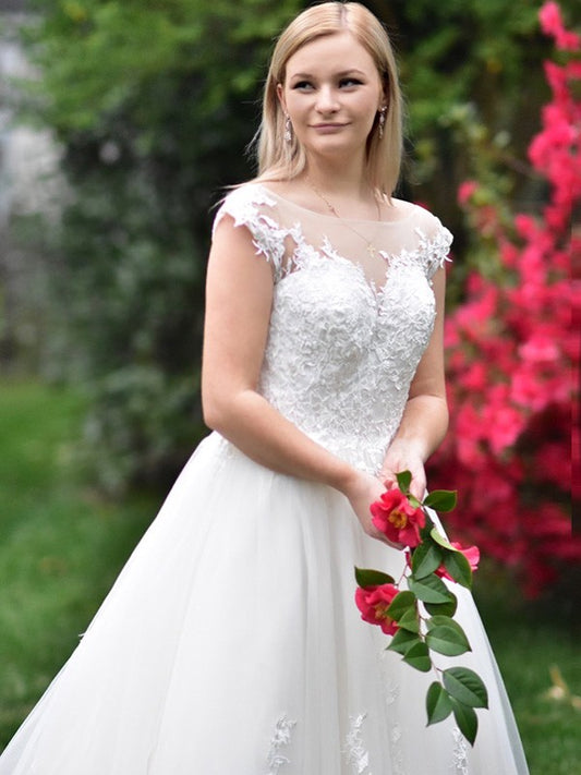 A-line Sweet Princess Tulle V-neck Sleeveless Applique Palace Dress