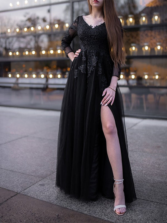 Ball Gown sheer long sleeved stickers off the shoulder party dress