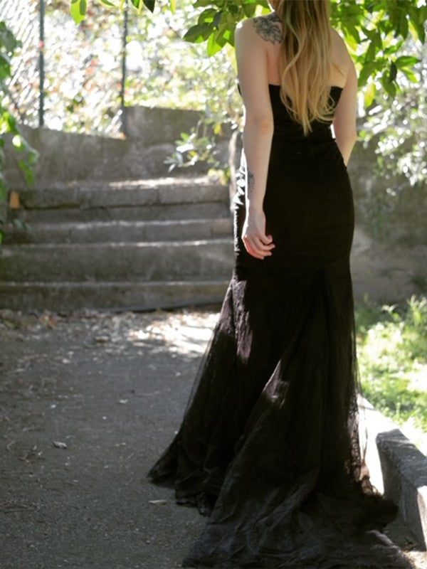 Mermaid Sweetheart Lotus Edge Lace Sleeveless Sweeping Brush Color Skirt