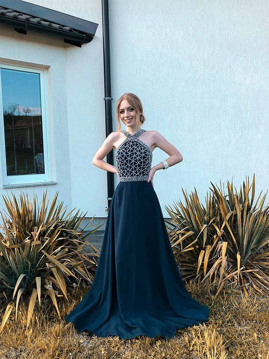A-line skirt princess chiffon beaded mop floor sleeveless skirt