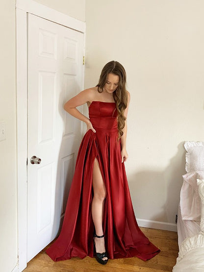 High quality satin brushed high-quality color sleeveless strapless dress