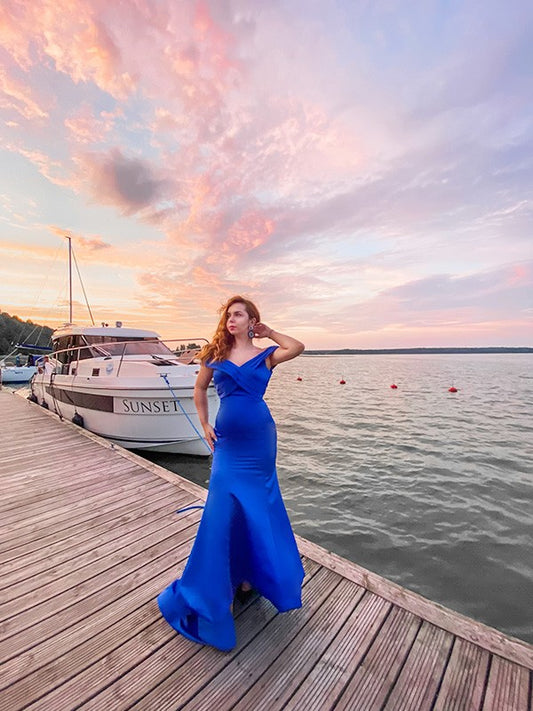 Horn shaped slim fit mermaid satin ruffled edge sexy off shoulder sleeveless brushed color dressHorn shaped slim fit mermaid satin ruffled edge sexy off shoulder sleeveless brushed color dress