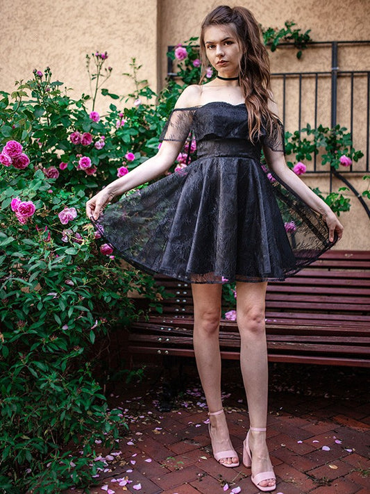 Princess Off Shoulder Sleeveless Short Mini Chiffon Back to School Dress