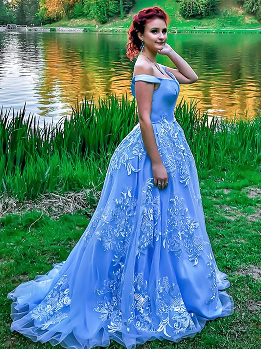 Sleeveless sexy off the shoulder Applique sheer brush style dress