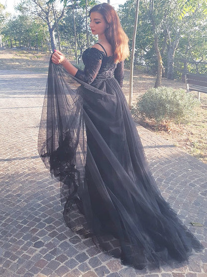 Proposal No Mermaid Long sleeved Off the Shoulder Bra Thin Lace Dress