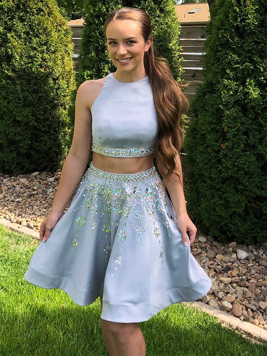 Princess Beto Sleeveless Beaded Satin Short Party Two Piece Dress