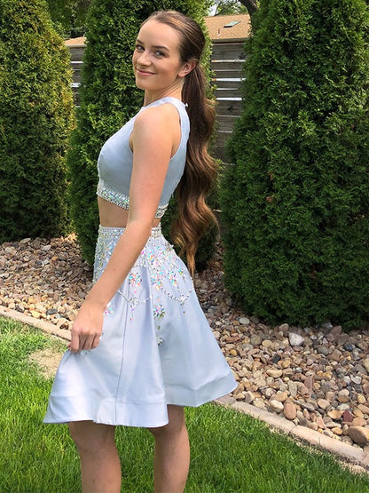 Princess Beto Sleeveless Beaded Satin Short Party Two Piece Dress
