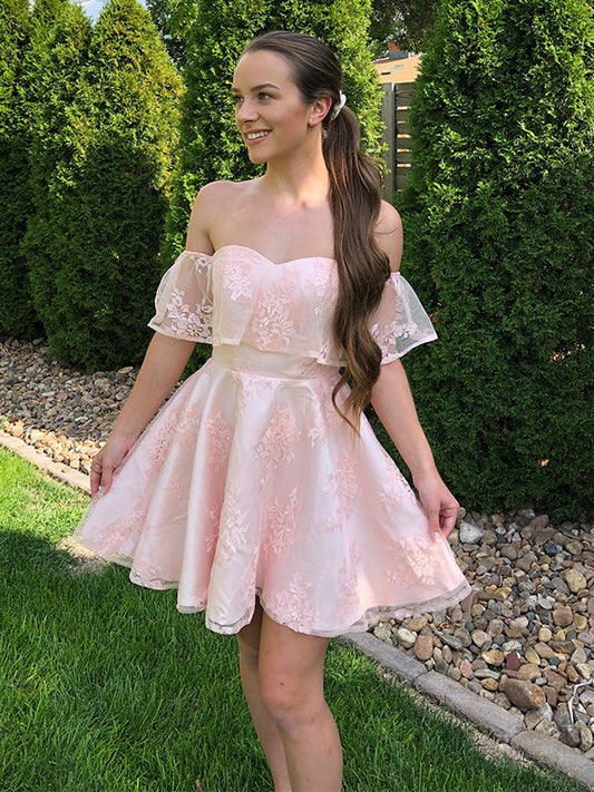 A-line Sexy Princess Lace Off the Shoulder Sleeveless Applique Back to School Ball Dress
