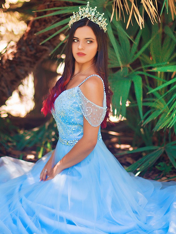 A-line Princess sheer sexy off the shoulder sleeveless floor formal dress