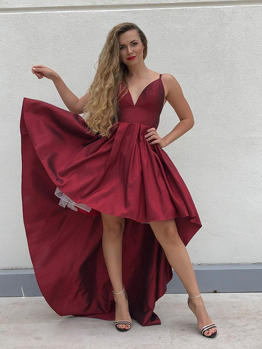 Princess Italian Noodle Strap Taffeta Ruffle Edge Sleeveless Asymmetric Homecoming Ball Dress