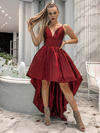 Princess Italian Noodle Strap Taffeta Ruffle Edge Sleeveless Asymmetric Homecoming Ball Dress