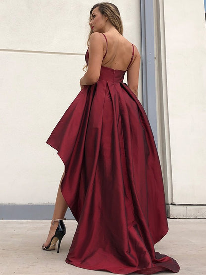 Princess Italian Noodle Strap Taffeta Ruffle Edge Sleeveless Asymmetric Homecoming Ball Dress