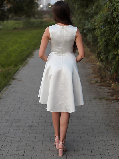 A-line satin ruffled jewelry sleeveless short mini back to school dress